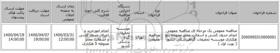 مناقصه عمومی یک مرحله ای مناقصه عمومی انجام جدول کشی و آسفالت معابر محوطه پنج هکتاری موسسه تحقیقات گیاهپزشکی کشور ( نوبت اول )