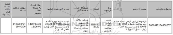 فراخوان ارزیابی کیفی تجدید مرتبه دوم مناقصه شماره 9055 -8- 30078 (خرید سیستم DAF (تولید داخل کشور) )