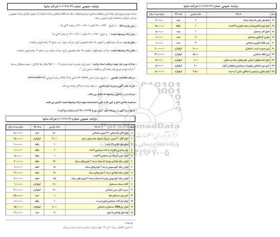 مزایده،مزایده فروش اقلام ضایعاتی شرکت