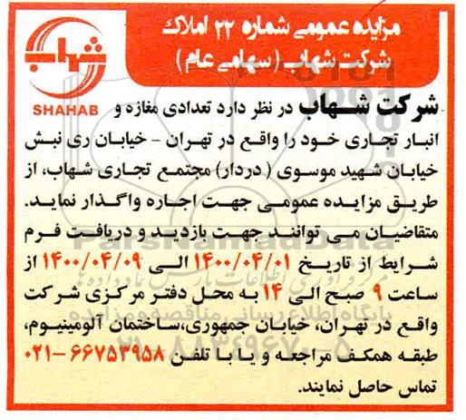 مزایده تعدادی مغازه و انبار تجاری 