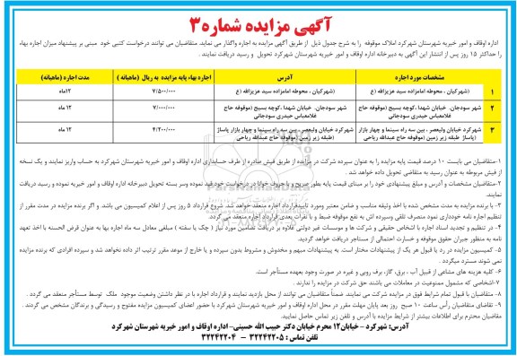 مزایده اجاره املاک موقوفه