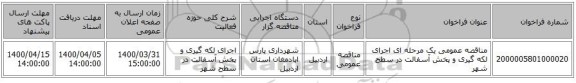مناقصه عمومی یک مرحله ای اجرای لکه گیری و پخش آسفالت در سطح شهر