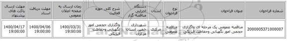 مناقصه عمومی یک مرحله ای واگذاری حجمی امور نگهبانی وحفاظت فیزیکی
