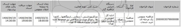 مناقصه عمومی یک مرحله ای خرید خدمات 