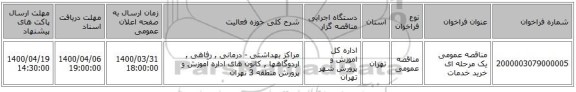مناقصه عمومی یک مرحله ای خرید خدمات 