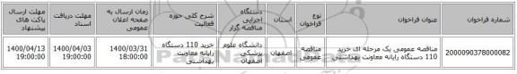 مناقصه عمومی یک مرحله ای خرید 110 دستگاه رایانه معاونت بهداشتی