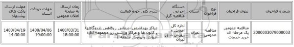 مناقصه عمومی یک مرحله ای خرید خدمات 
