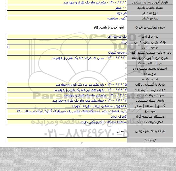 خرید قطعات یدکی دستگاه های ایکس ری مسافری گمرک ایران در سال ۱۴۰۰