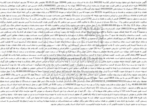 آگهی مزایده دو واحد مسکونی
