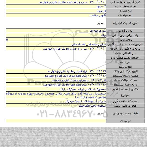 شناسایی سرمایه گذار برای تامین مالی، طراحی، احداث و بهره برداری از نیروگاه برقابی شماره دو اراک در ا