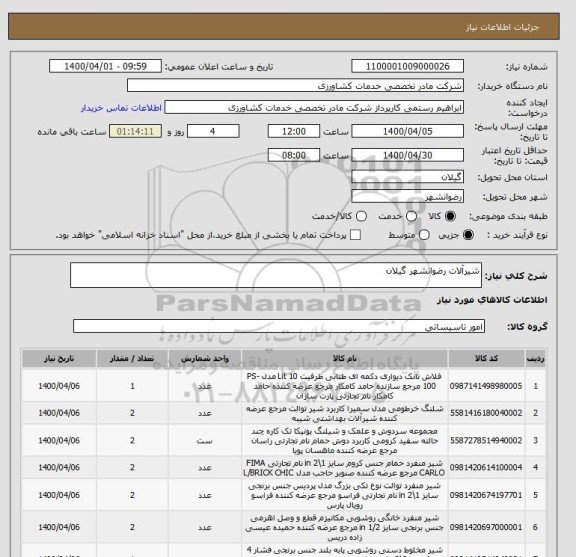 استعلام شیرآلات رضوانشهر گیلان 
