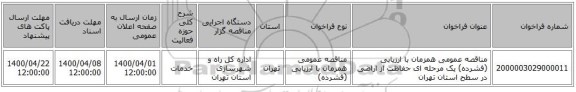 مناقصه عمومی همزمان با ارزیابی (فشرده) یک مرحله ای حفاظت از اراضی در سطح استان تهران