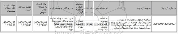 مناقصه عمومی همزمان با ارزیابی (فشرده) یک مرحله ای خرید، نصب و راه اندازی ده دستگاه نمونه بردار خودکار جهت تصفیه خانه های فاضلاب تهران