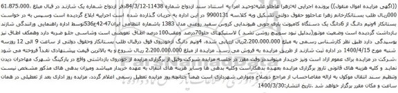 آگهی مزایده یک دستگاه کامیونت باری چوبی 