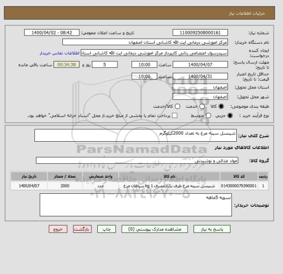 استعلام شینسل سینه مرغ به تعداد 2000کیلوگرم