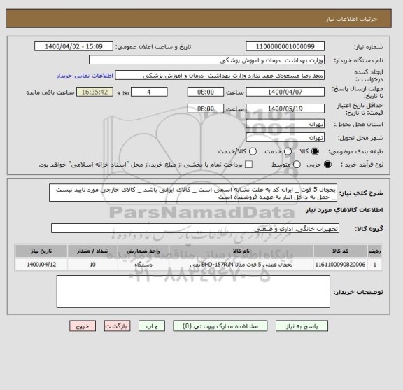 استعلام یخچال 5 فوت _ ایران کد به علت تشابه اسمی است , سامانه تدارکات الکترونیکی دولت