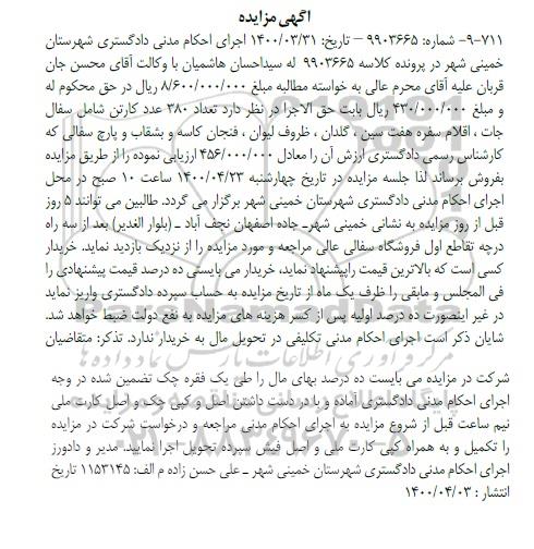 مزایده، مزایده تعداد 380 عدد کارتن شامل سفال جات، اقلام سفره هفت سین...
