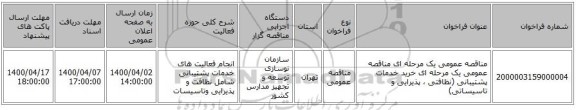 مناقصه عمومی یک مرحله ای مناقصه عمومی یک مرحله ای خرید خدمات پشتیبانی (نظافتی ، پذیرایی و تاسیساتی)