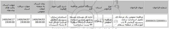 مناقصه عمومی یک مرحله ای تکمیل استاندارد سازی سیستم گرمایش 8 باب آموزشگاه در منطقه بسطام 