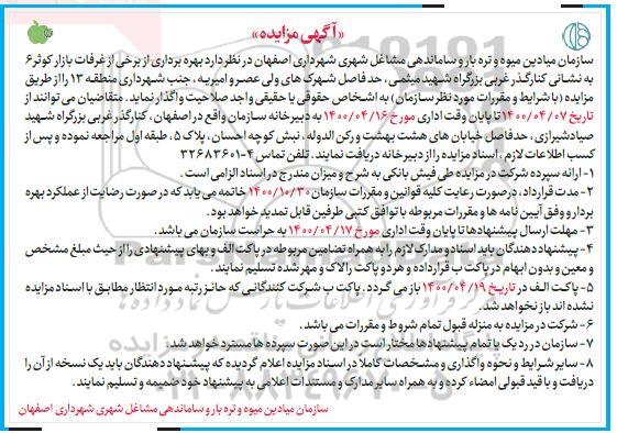 تجدید مزایده , تجدید مزایده بهره برداری از برخی از غرفات بازار کوثر 6