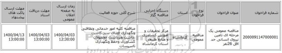مناقصه عمومی یک مرحله ای تامین نیروی انسانی حد اقل 26نفر