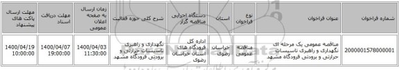 مناقصه عمومی یک مرحله ای نگهداری و راهبری تاسیسات حرارتی و برودتی فرودگاه مشهد 