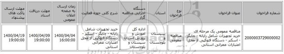 مناقصه عمومی یک مرحله ای خرید تجهیزات شامل رایانه - چاپگر - اسکنر - دستگاه فتوکپی از محل اعتبارات عمرانی استانی