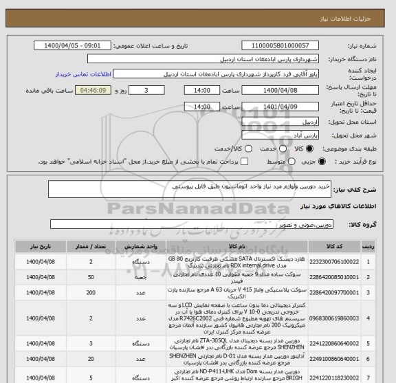 استعلام خرید دوربین ولوازم مرد نیاز واحد اتوماسیون طبق فایل پیوستی