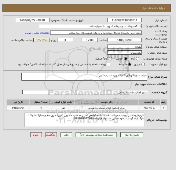 استعلام حراست و نگهبانی کانیک ویژه نسیم شهر