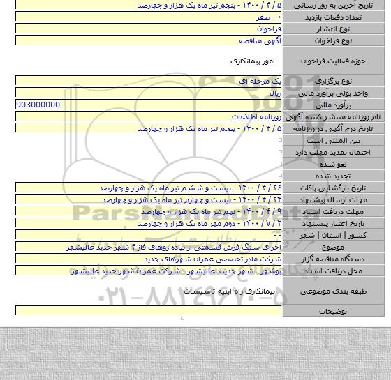 اجرای سنگ فرش قسمتی از پیاده روهای فاز ۴ شهر جدید عالیشهر