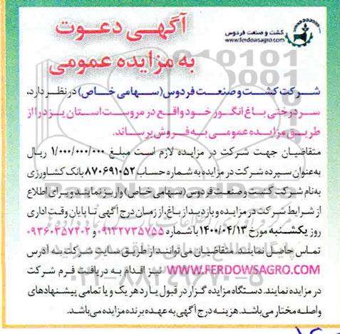 مزایده سردرختی باغ انگور 