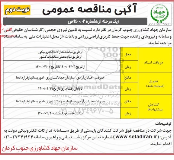 مناقصه تامین نیروی حجمی