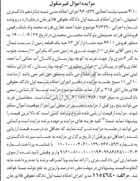 مزایده مزایده 46.1 حبه مشاع از کل 72 حبه یک قطعه زمین