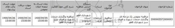 مناقصه عمومی یک مرحله ای واگذاری خدمات شهری و فضای سبز شهرداری قطور