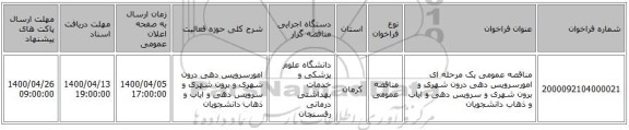 مناقصه عمومی یک مرحله ای امورسرویس دهی درون شهری و برون شهری و سرویس دهی و ایاب و ذهاب دانشجویان