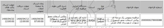 مناقصه عمومی یک مرحله ای روکش آسفالت محور فرمهین - شهراب شهرستان های تفرش