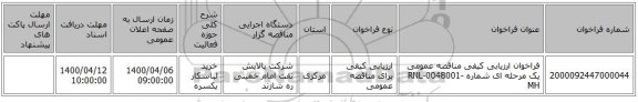 فراخوان ارزیابی کیفی  مناقصه عمومی یک مرحله ای شماره RNL-0048001-MH