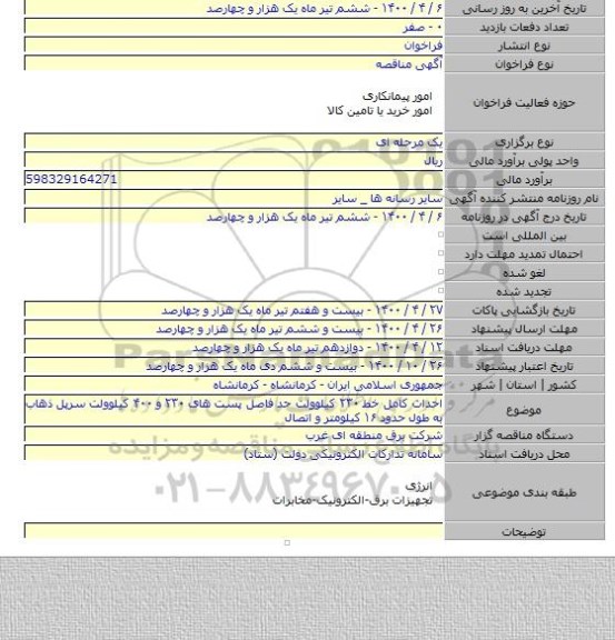 احداث کامل خط ۲۳۰ کیلوولت حد فاصل پست های ۲۳۰ و ۴۰۰ کیلوولت سرپل ذهاب به طول حدود ۱۶ کیلومتر و اتصال