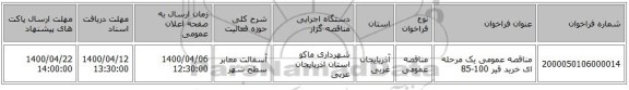 مناقصه عمومی یک مرحله ای خرید قیر 100-85