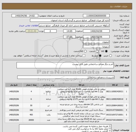 استعلام آجر و دیگر مصالح ساختمانی طبق فایل پیوست 