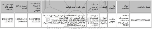 مناقصه عمومی یک مرحله ای خرید قیر PG 58-22