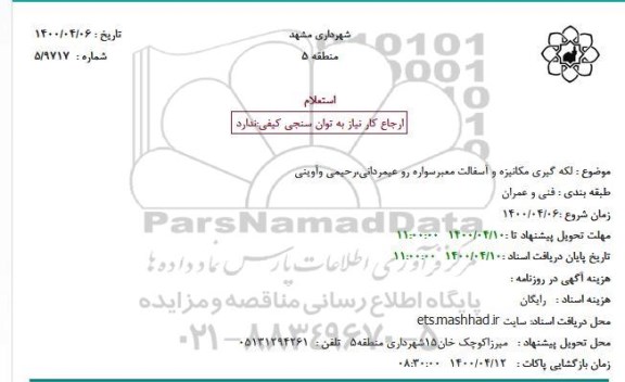 استعلام بها  لکه گیری مکانیزه و آسفالت معبرسواره رو