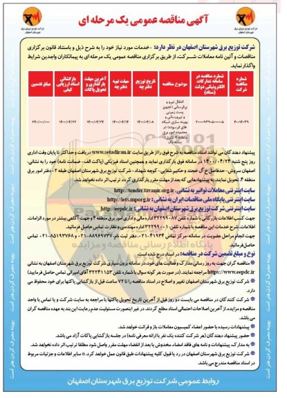 مناقصه، مناقصه انتقال نیرو و برقرسانی
