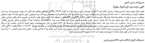 مزایده،مزایده فروش خودروی چانگان cs35هاچ بک سواری به رنگ سفید صدفی مدل 2015