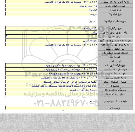 اجاره مکان ( فروشگاه ) هایپر مارکت ایستگاه راه آهن مشهد