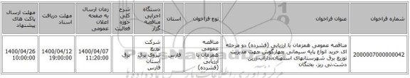 مناقصه عمومی همزمان با ارزیابی (فشرده) دو مرحله ای خرید انواع پایه سیمانی چهارگوش جهت مدیریت توزیع برق شهرستانهای استهبان،داراب،زرین دشت،نی ریز، بختگان