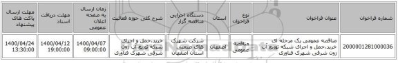 مناقصه عمومی یک مرحله ای خرید،حمل و اجرای شبکه توزیع آب زون شرقی شهرک فناوری 