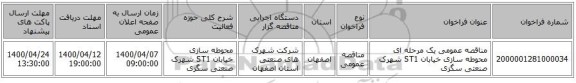 مناقصه عمومی یک مرحله ای محوطه سازی خیابان ST1 شهرک صنعتی سگزی 