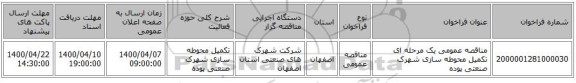 مناقصه عمومی یک مرحله ای تکمیل محوطه سازی شهرک صنعتی پوده 