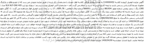 آگهی مزایده سواری پژو ثیپ 405